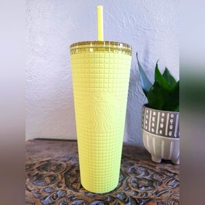 Starbucks Winter 2023 Meadow Yellow Soft Touch Grid Tumbler Cold Cup 24oz